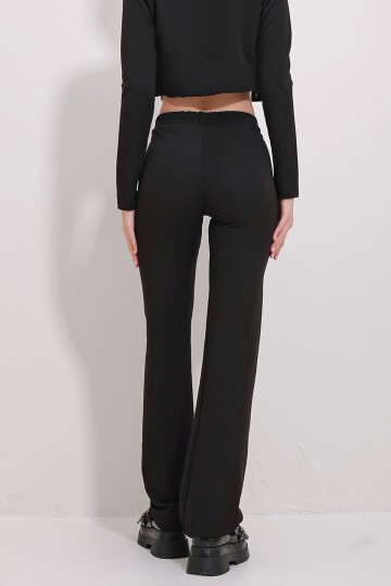 Likralı Örme Crop Hırka Ve Palazzo Pantolon Takım
