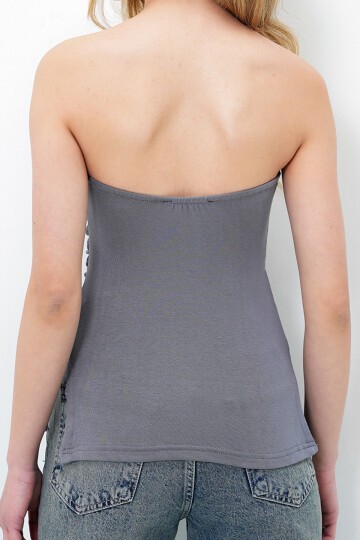Straplez Yanı Yırtmaçlı Çelik Örme Bluz