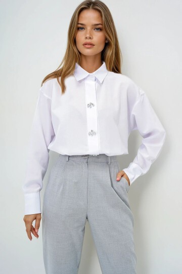 Taş Düğmeli Oversize Poplin Gömlek