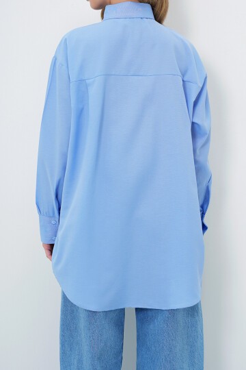 Taş Düğmeli Oversize Poplin Gömlek