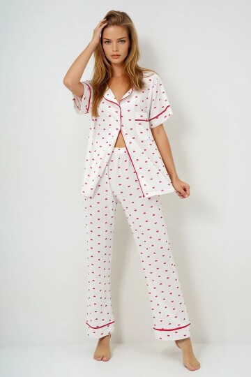 Tek Cepli Biye Detaylı Pamuklu Gömlek Ve Pantolonlu Pijama Takımı