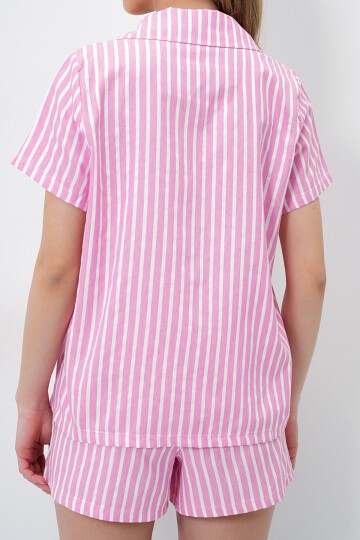 Yazlık Pamuk Örme Gömlek Ve Şort Pijama Takım
