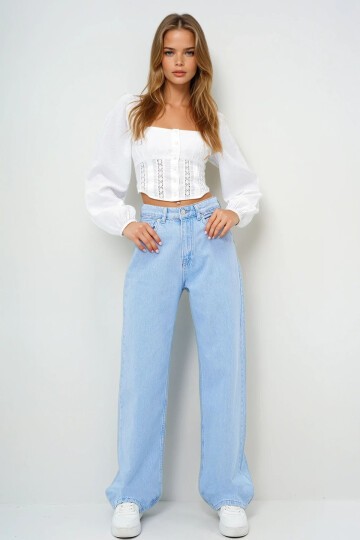 Yüksek Bel Buggy Kesim Jean Pantolon