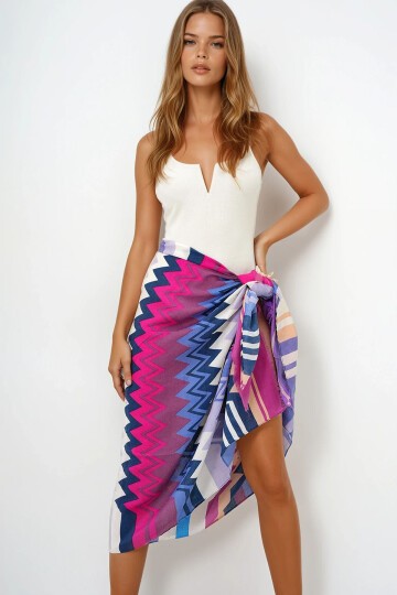 Lila Zigzag Desenli Pareo Şal