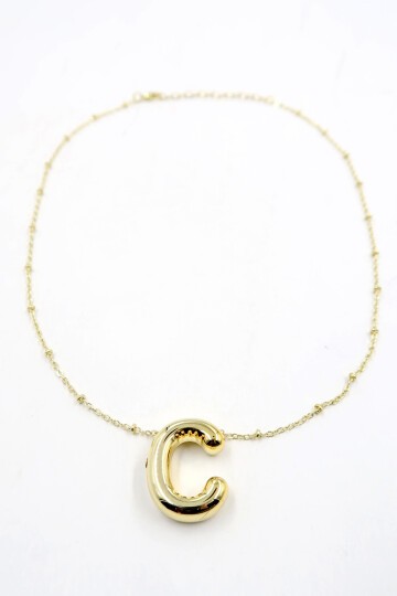 3 Boyutlu C Harfi Gold Kolye