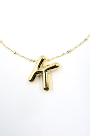 3 Boyutlu K Harfi Gold Kolye