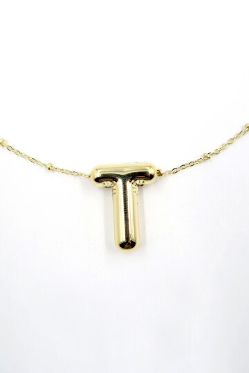 3 Boyutlu T Harfi Gold Kolye