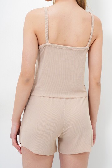 İp Askılı Dantel Detaylı Bluz, Şort Ve Pantolonlu 3 Lü Set Pijama Takımı