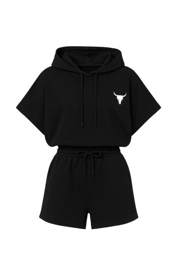Kapüşonlu Crop Sweatshirt Ve Şortlu Takım