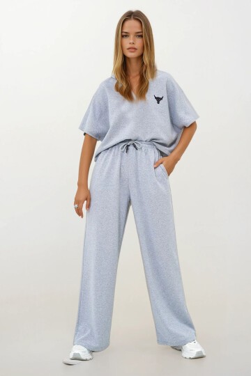 Kapüşonlu Oversize Crop Ve Çift Cepli Pantolon Takım