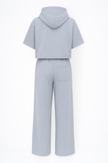 Kapüşonlu Oversize Crop Ve Çift Cepli Pantolon Takım