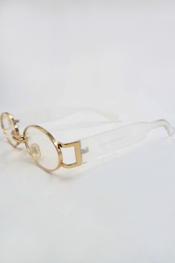 Oval Kesim Metal Gold Çerçeveli Şeffaf Güneş Gözlüğü