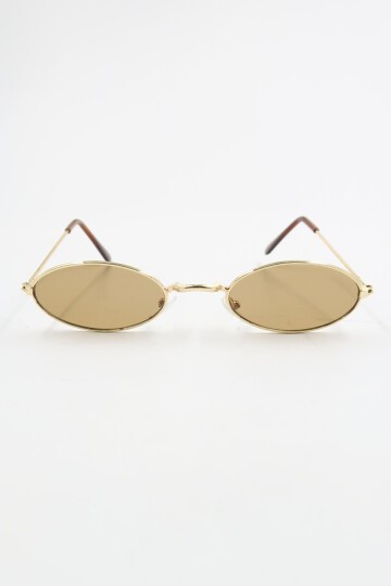 Oval Şekilli Gold Metal Çerçeveli Güneş Gözlüğü