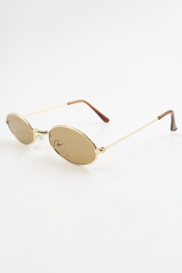 Oval Şekilli Gold Metal Çerçeveli Güneş Gözlüğü