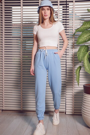 Bebe Mavi Beli Ve Paçası Lastikli Basic Eşofman Altı