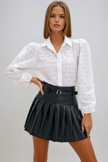 Beyaz Güpür Dokuma Premıum Gömlek