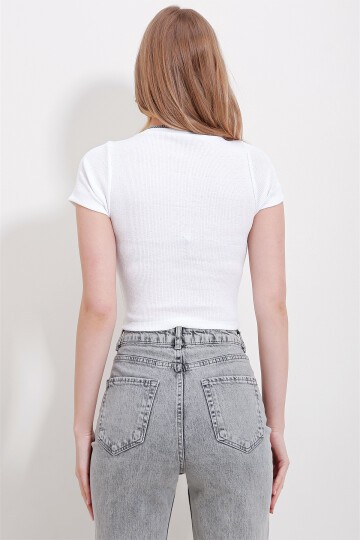 Siyah-Beyaz Bisiklet Yaka 2Li Paket Crop Örme Bluz