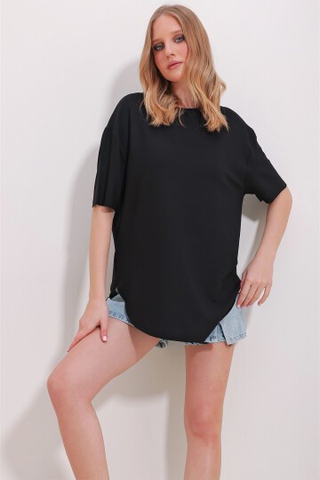 Siyah Gri Bisiklet Yaka 2Li Paket Oval Kesim Modal T-Shirt
