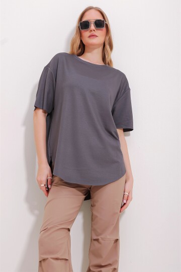 Beyaz Antrasit Bisiklet Yaka 2Li Paket Oval Kesim Modal T-Shirt