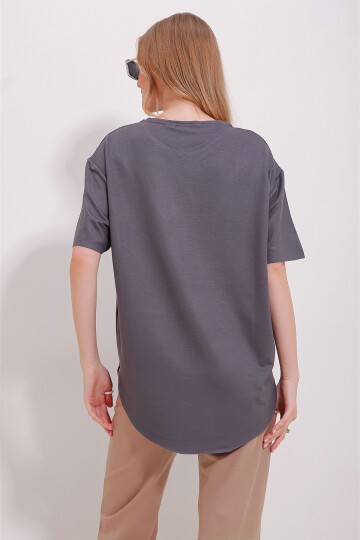 Beyaz Antrasit Bisiklet Yaka 2Li Paket Oval Kesim Modal T-Shirt