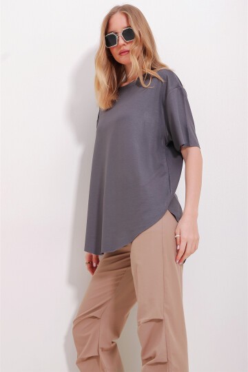 Beyaz Antrasit Bisiklet Yaka 2Li Paket Oval Kesim Modal T-Shirt