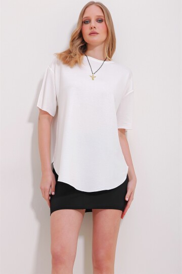 Beyaz Antrasit Bisiklet Yaka 2Li Paket Oval Kesim Modal T-Shirt