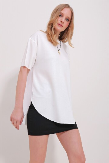 Beyaz Antrasit Bisiklet Yaka 2Li Paket Oval Kesim Modal T-Shirt