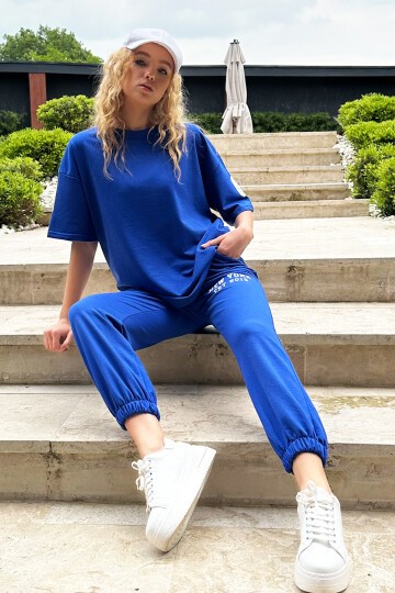 Saks Bisiklet Yaka Baskılı T-Shirt Ve Jogging Eşofman Takım