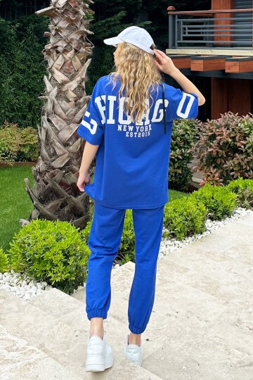 Saks Bisiklet Yaka Baskılı T-Shirt Ve Jogging Eşofman Takım