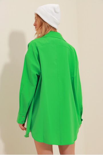 Çift Cepli Oversize Poplin Gömlek