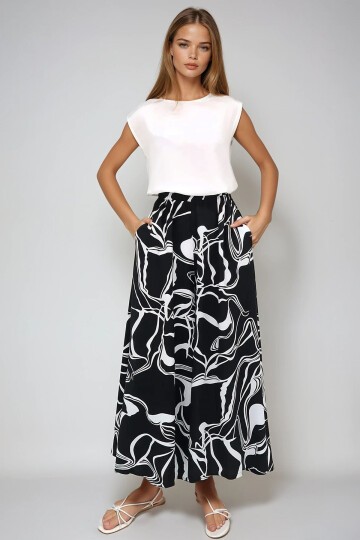 Geometrik Desenli Yazlık Oversize Kimono Basic Bluz Ve Palazzo Pantolon Takım