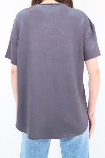 Antrasit Bisiklet Yaka Oval Kesim Modal T Shirt