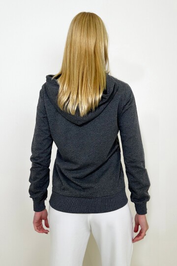 Antrasit Kapüşonlu Çift Cepli Fermuarlı Oversize Sweatshirt
