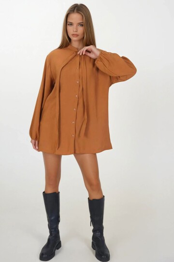 Bağcık Detaylı Oversize Gömlek