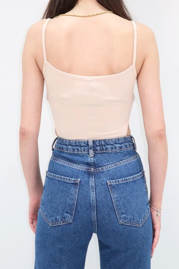 Bej İp Askılı Çıtçıtlı Body