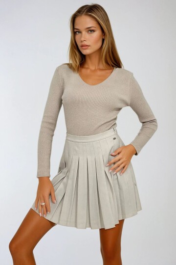 Bej V Yaka Kaşkorse Basic Bluz