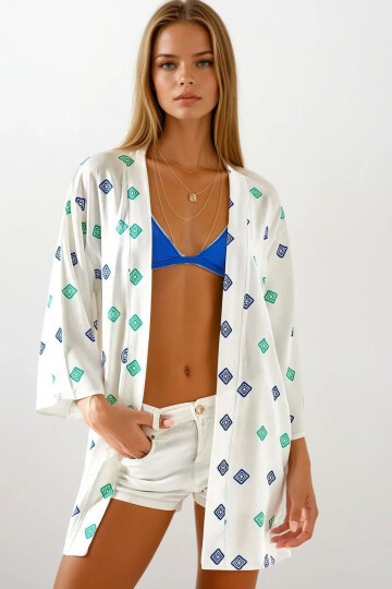Desenli Dokuma Viskon Kimono