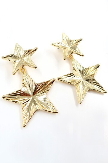 Gold Sallantılı Yıldız Tasarım Küpe