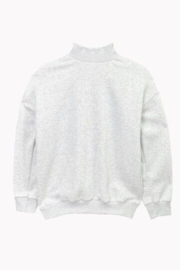 Gri Yarım Balıkçı Yaka İçi Şardonlu Sweatshirt