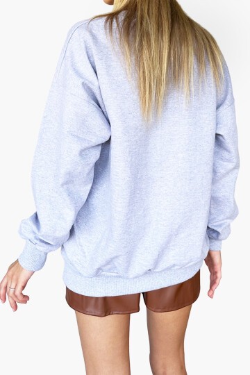 Kahverengi Bisiklet Yaka İçi Şardonlu Önü Baskılı Oversize Sweatshirt