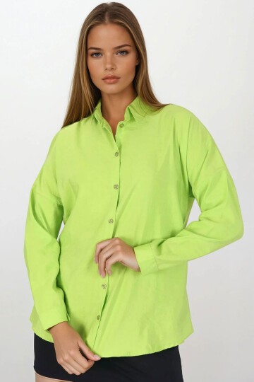 Fıstık Yeşili Oversize Basic Gömlek