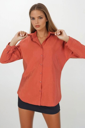 Kiremit Oversize Basic Gömlek