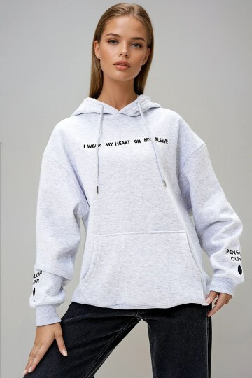 Grimelanj Kapüşonlu Önü Ve Kolları Nakışlı 3 İplik Şardonlu Sweatshirt