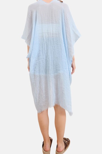 Mavi Oversize Pamuklu Kimono