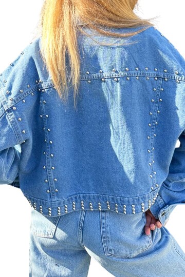 Mavi Trok Çakımlı Crop Jean Ceket