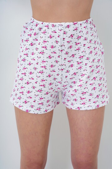 Papatya Desen Fuşya Bisiklet Yaka Pamuklu Fisto Detaylı Bluz Ve Şortlu Pijama Takımı