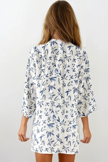 Çiçek Desenli Dokuma Viskon Kimono