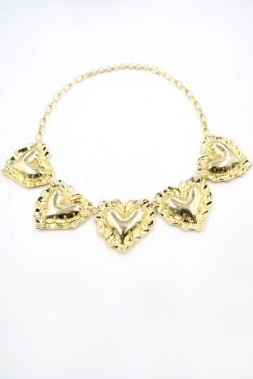 Gold 3 Boyutlu Kalpli Choker Kolye