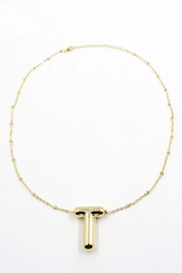 Gold 3 Boyutlu T Harfi Gold Kolye