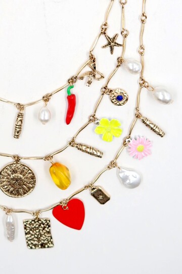 Gold 3Lü Charm Kolye Seti